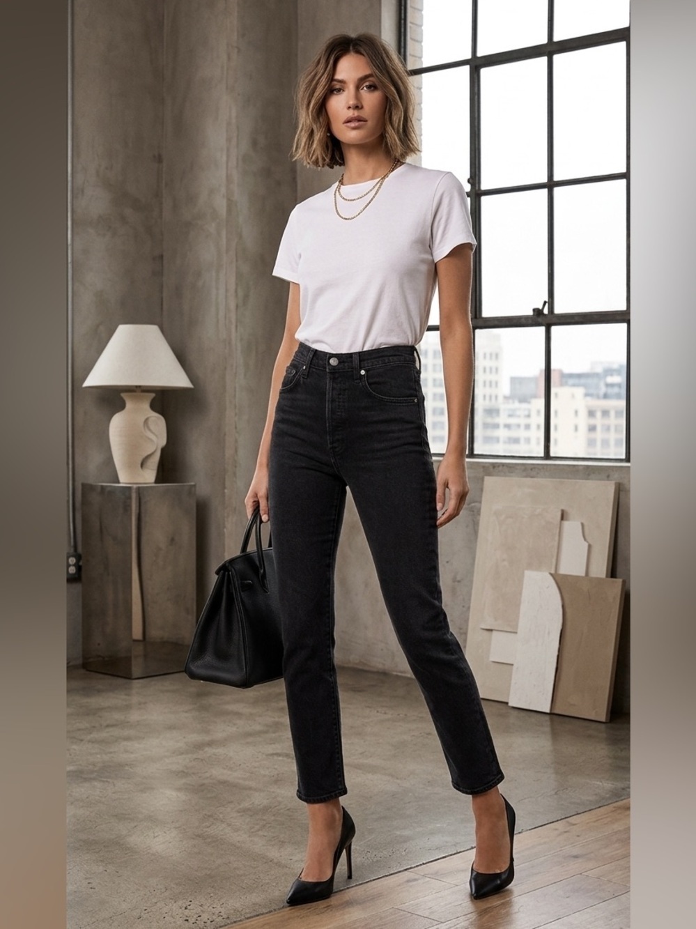 Agolde Riley High Rise Straight Crop in panoramic Black Size 28.